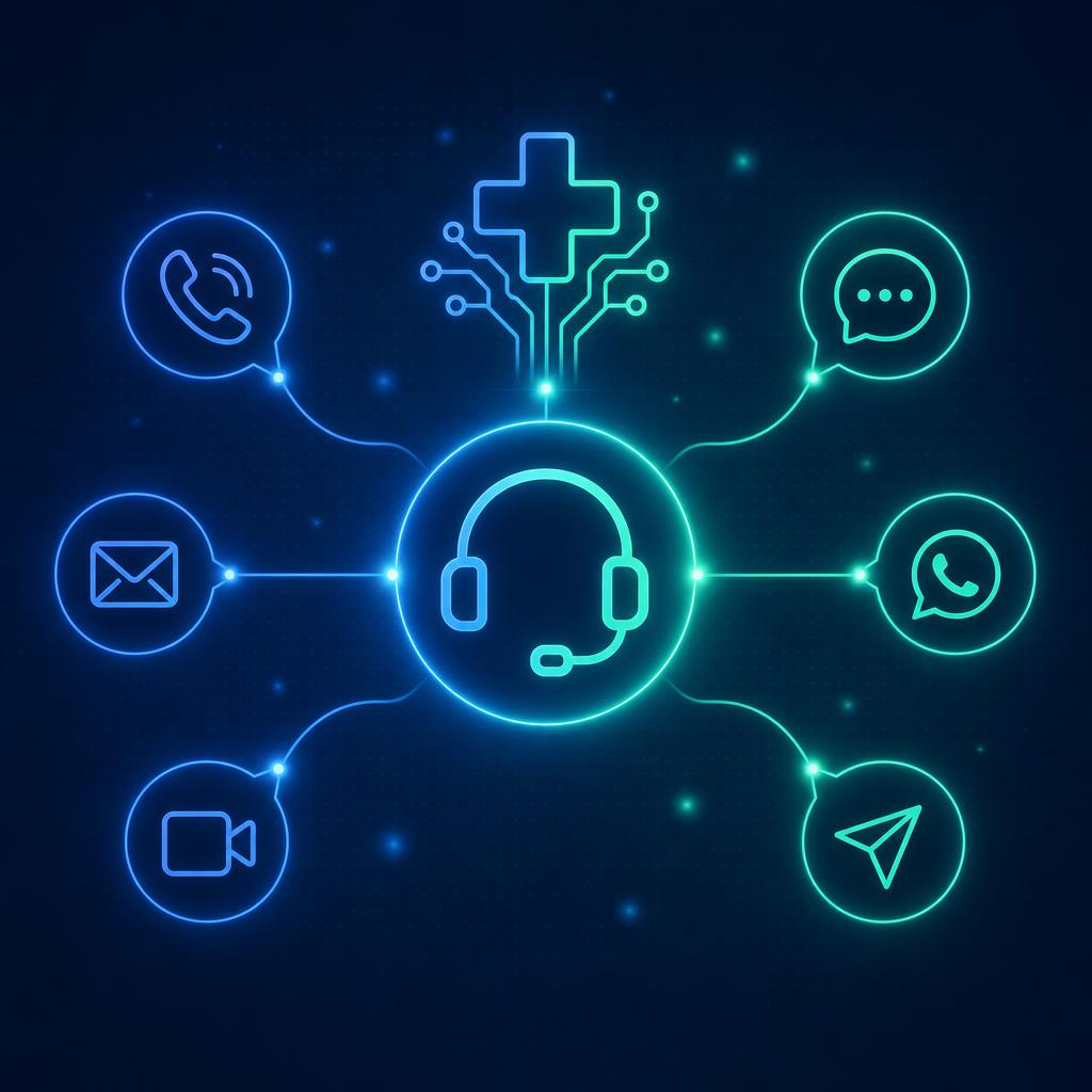 ilustração de central de atendimento odontológico unificando conversas de vários canais
